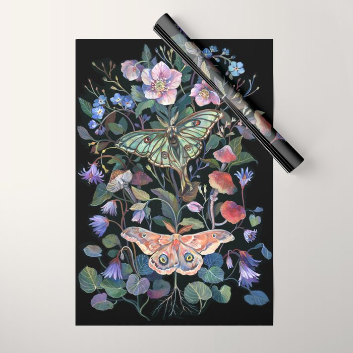 Moon Moth Mushroom Wrapping Paper Gallery Image 1
