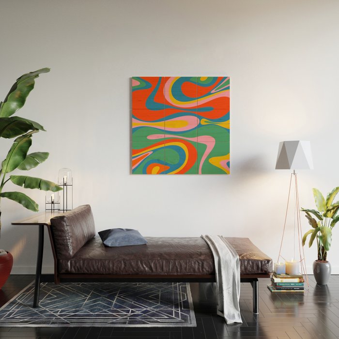 Mod Thang Colorful Retro Modern Abstract Pattern in Rainbow Pop Colors Wood Wall Art Gallery Image 2