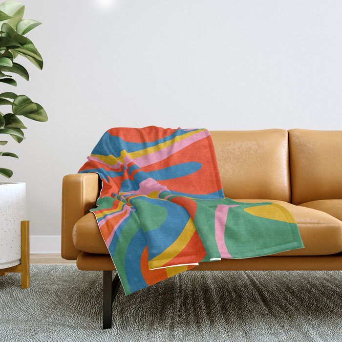 Mod Thang Colorful Retro Modern Abstract Pattern in Rainbow Pop Colors Throw Blanket Gallery Image 1