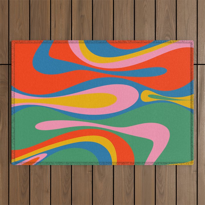 Mod Thang Colorful Retro Modern Abstract Pattern in Rainbow Pop Colors Outdoor Rug Gallery Image 1
