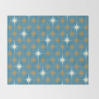 Atomic Age Retro Starburst Mid-century Modern Pattern in Burnished Gold, Cream, and 50s Blue Throw Blanket Gallery Image 2