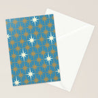 Atomic Age Retro Starburst Mid-century Modern Pattern in Burnished Gold, Cream, and 50s Blue Stationery Card Gallery Image 2