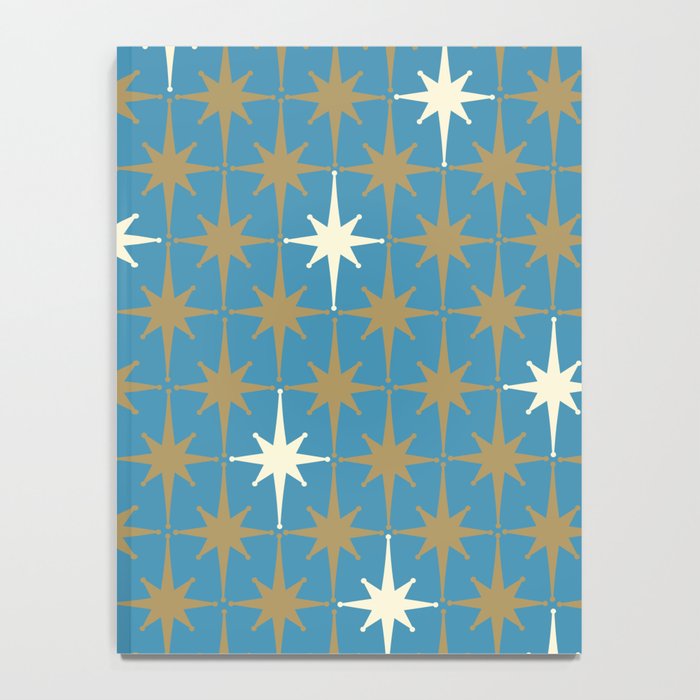 Atomic Age Retro Starburst Mid-century Modern Pattern in Burnished Gold, Cream, and 50s Blue Notebook Gallery Image 4