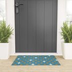 Atomic Age Retro Starburst Mid-century Modern Pattern in Burnished Gold, Cream, and 50s Blue Welcome Mat Gallery Image 3