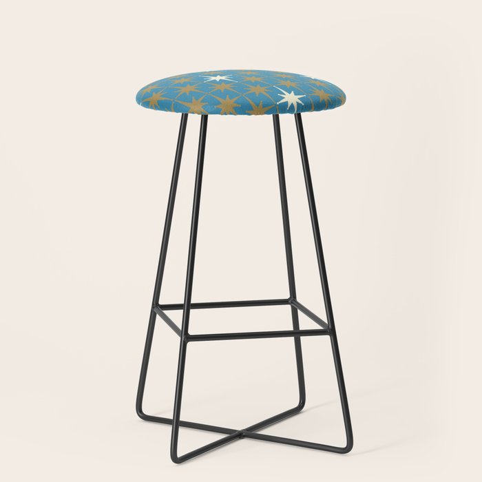Atomic Age Retro Starburst Mid-century Modern Pattern in Burnished Gold, Cream, and 50s Blue Stool Gallery Image 1