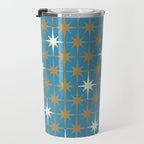 Atomic Age Retro Starburst Mid-century Modern Pattern in Burnished Gold, Cream, and 50s Blue Travel Mug Gallery Image 3