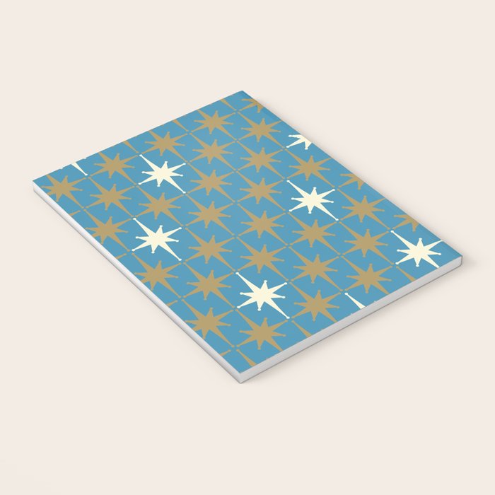 Atomic Age Retro Starburst Mid-century Modern Pattern in Burnished Gold, Cream, and 50s Blue Notebook Gallery Image 3