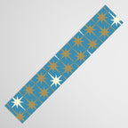 Atomic Age Retro Starburst Mid-century Modern Pattern in Burnished Gold, Cream, and 50s Blue Table Runner Gallery Image 3