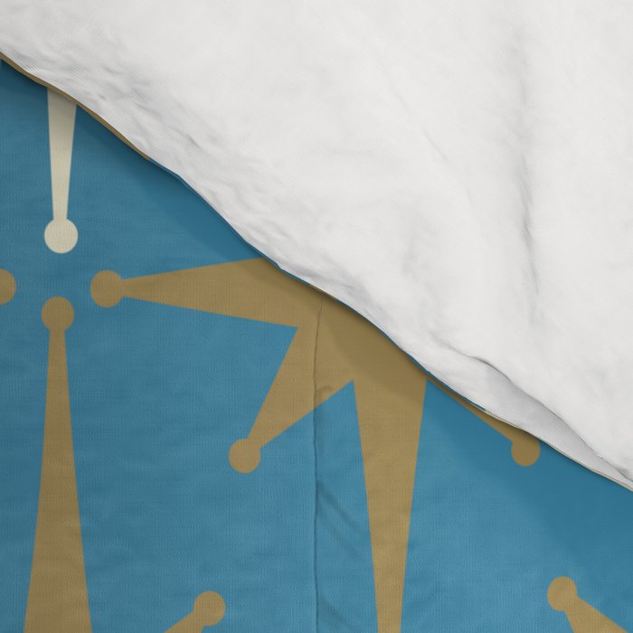 Atomic Age Retro Starburst Mid-century Modern Pattern in Burnished Gold, Cream, and 50s Blue Comforter Gallery Image 4