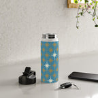 Atomic Age Retro Starburst Mid-century Modern Pattern in Burnished Gold, Cream, and 50s Blue Water Bottle Gallery Image 4
