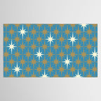 Atomic Age Retro Starburst Mid-century Modern Pattern in Burnished Gold, Cream, and 50s Blue Tablecloth Gallery Image 2