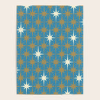 Atomic Age Retro Starburst Mid-century Modern Pattern in Burnished Gold, Cream, and 50s Blue Poster Gallery Image 4