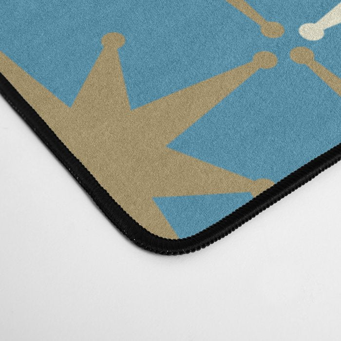 Atomic Age Retro Starburst Mid-century Modern Pattern in Burnished Gold, Cream, and 50s Blue Desk Mat Gallery Image 4