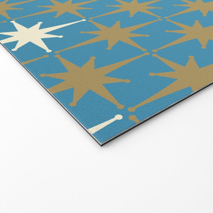 Atomic Age Retro Starburst Mid-century Modern Pattern in Burnished Gold, Cream, and 50s Blue Welcome Mat Gallery Image 2