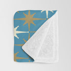 Atomic Age Retro Starburst Mid-century Modern Pattern in Burnished Gold, Cream, and 50s Blue Throw Blanket Gallery Image 3