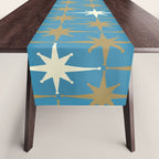 Atomic Age Retro Starburst Mid-century Modern Pattern in Burnished Gold, Cream, and 50s Blue Table Runner Gallery Image 1