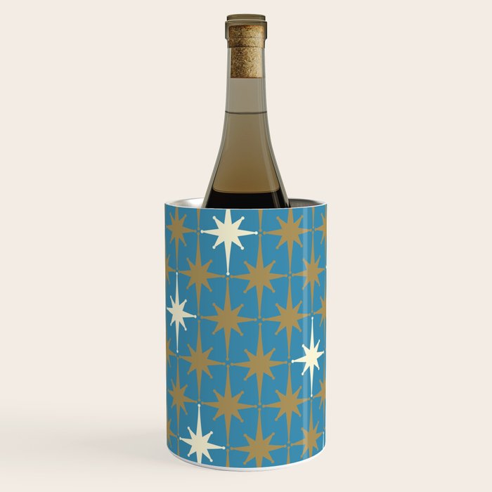 Atomic Age Retro Starburst Mid-century Modern Pattern in Burnished Gold, Cream, and 50s Blue Wine Chiller Gallery Image 2