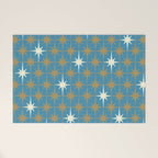 Atomic Age Retro Starburst Mid-century Modern Pattern in Burnished Gold, Cream, and 50s Blue Welcome Mat Gallery Image 1