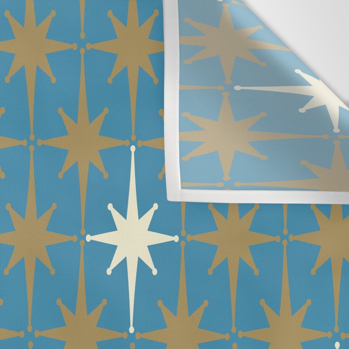 Atomic Age Retro Starburst Mid-century Modern Pattern in Burnished Gold, Cream, and 50s Blue Wall Tapestry Gallery Image 3