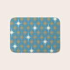 Atomic Age Retro Starburst Mid-century Modern Pattern in Burnished Gold, Cream, and 50s Blue Bath Mat Gallery Image 1