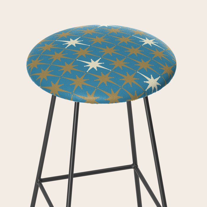 Atomic Age Retro Starburst Mid-century Modern Pattern in Burnished Gold, Cream, and 50s Blue Stool Gallery Image 2