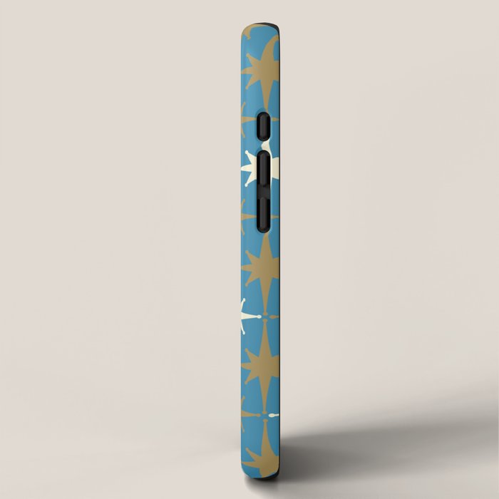 Atomic Age Retro Starburst Mid-century Modern Pattern in Burnished Gold, Cream, and 50s Blue iPhone Case Gallery Image 2