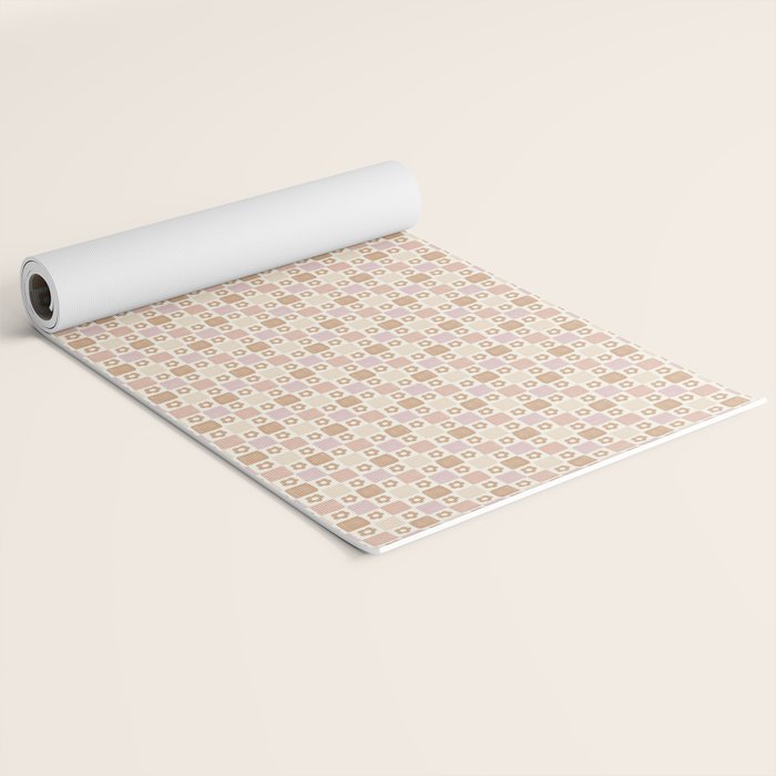 Checkered Floral - Pink Brown Beige Yoga Mat Gallery Image 2