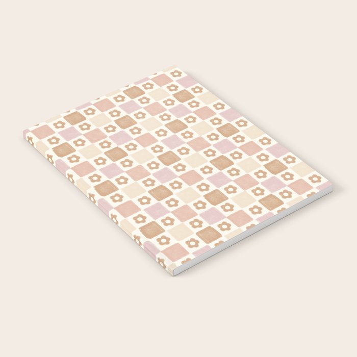 Checkered Floral - Pink Brown Beige Notebook Gallery Image 1