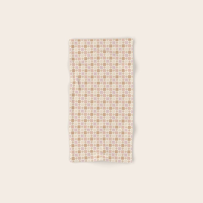 Checkered Floral - Pink Brown Beige Bath Towel Gallery Image 1