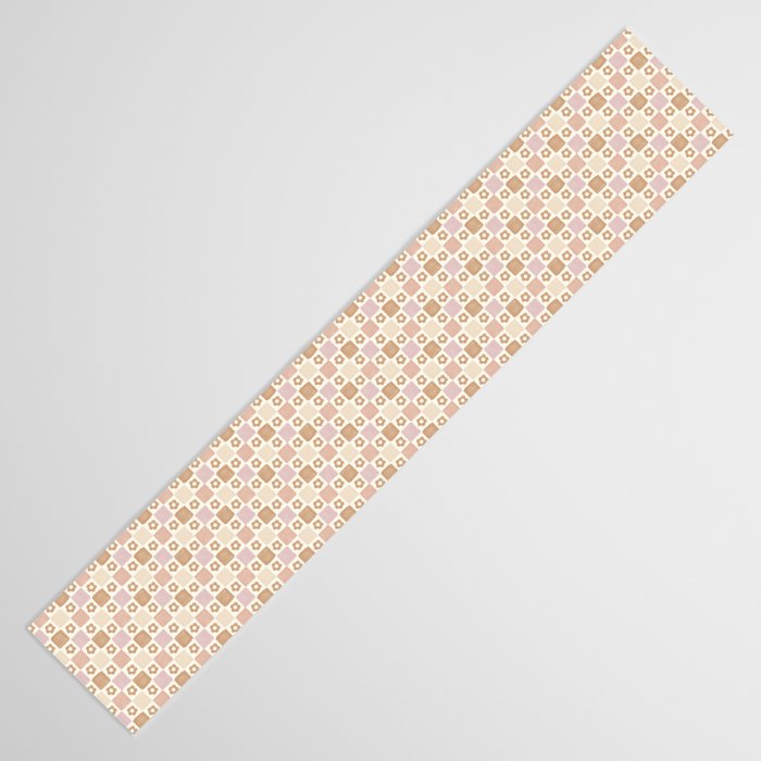 Checkered Floral - Pink Brown Beige Table Runner Gallery Image 3