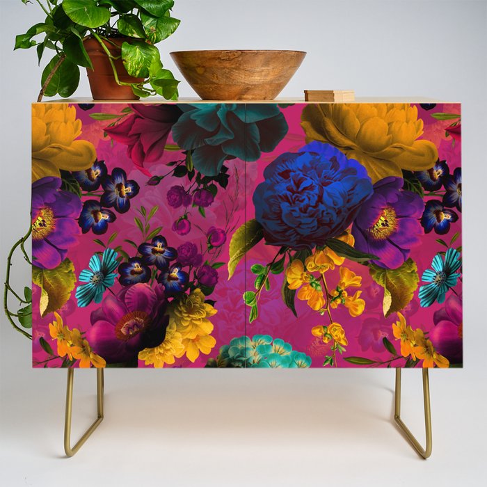 Vintage & Shabby Chic - Purple Botanical Lush Flowers Midnight Garden Credenza Gallery Image 1