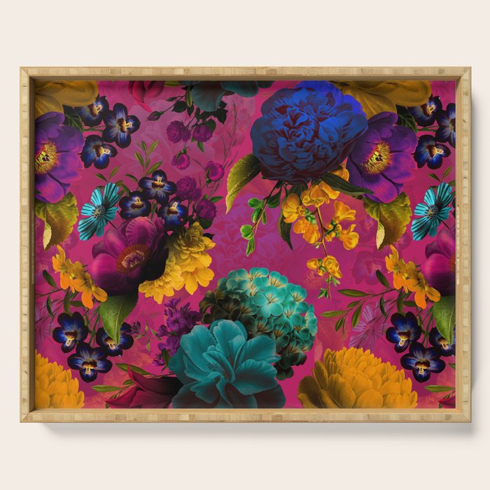 Vintage & Shabby Chic - Purple Botanical Lush Flowers Midnight Garden Serving Tray Gallery Image 1