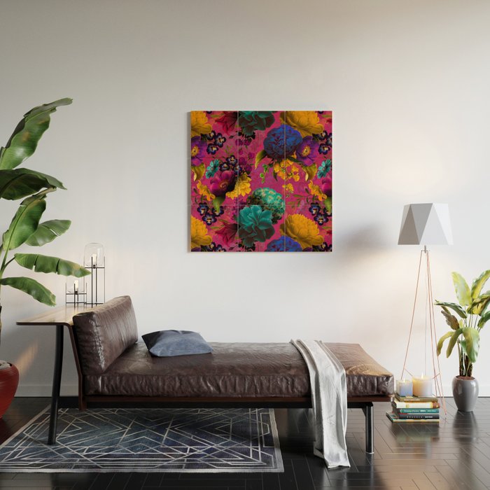 Vintage & Shabby Chic - Purple Botanical Lush Flowers Midnight Garden Wood Wall Art Gallery Image 2