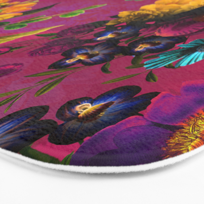 Vintage & Shabby Chic - Purple Botanical Lush Flowers Midnight Garden Bath Mat Gallery Image 3