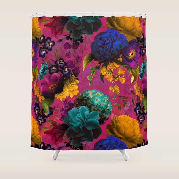 Vintage & Shabby Chic - Purple Botanical Lush Flowers Midnight Garden Shower Curtain Gallery Image 1