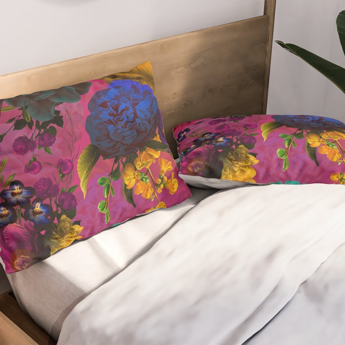 Vintage & Shabby Chic - Purple Botanical Lush Flowers Midnight Garden Pillow Sham Gallery Image 2