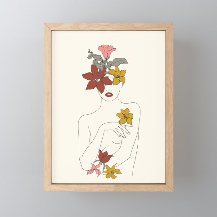 Colorful Thoughts Minimal Line Art Woman with Flowers IV  Mini Art Print Gallery Image 1
