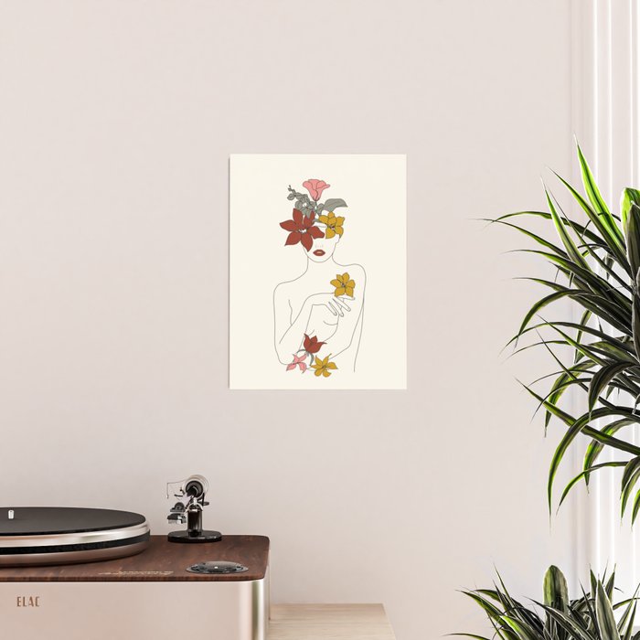 Colorful Thoughts Minimal Line Art Woman with Flowers IV  Poster Gallery Image 2