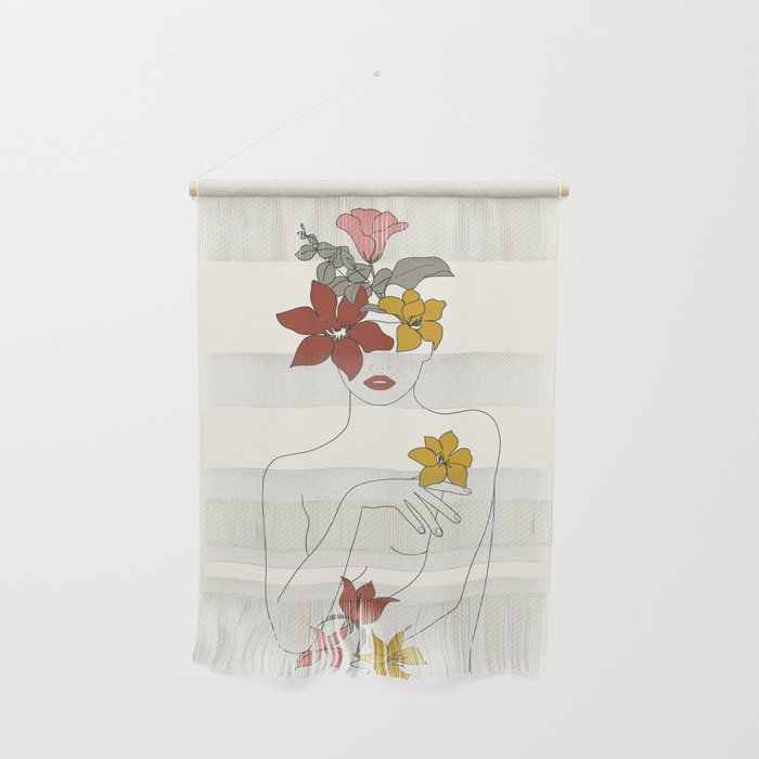 Colorful Thoughts Minimal Line Art Woman with Flowers IV  Wall Hanging Gallery Image 1