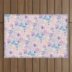 Coastal Oysters on the Beach in Pastel Pink & Blue Outdoor Rug Gallery Image 1