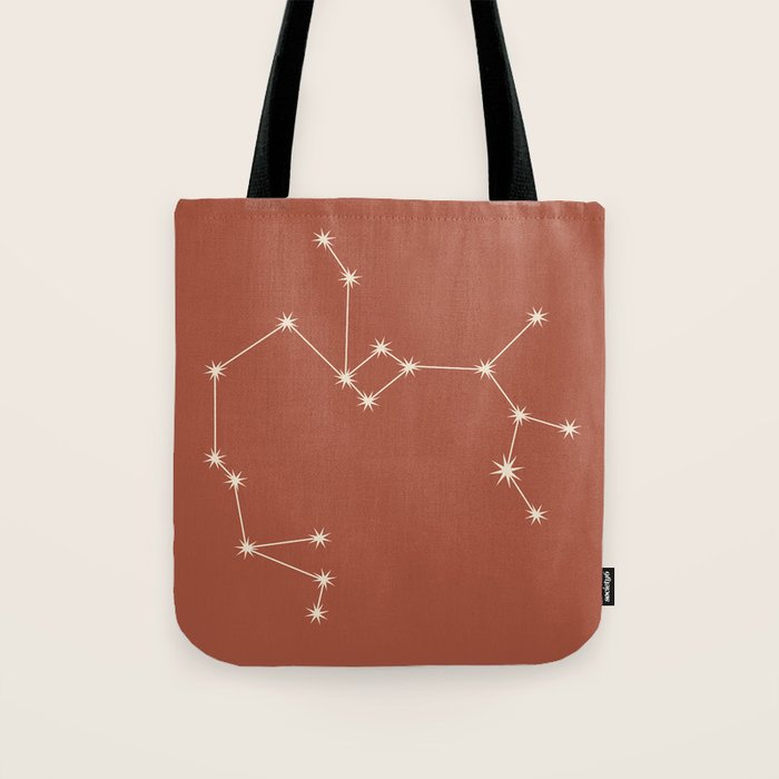 Sagittarius Zodiac Star Constellation Line Art Terracotta Red Tote Bag Gallery Image 1