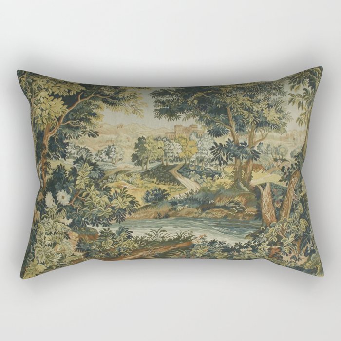 Antique 18th Century Verdure French Aubusson Tapestry Rectangular Pillow Gallery Image 1
