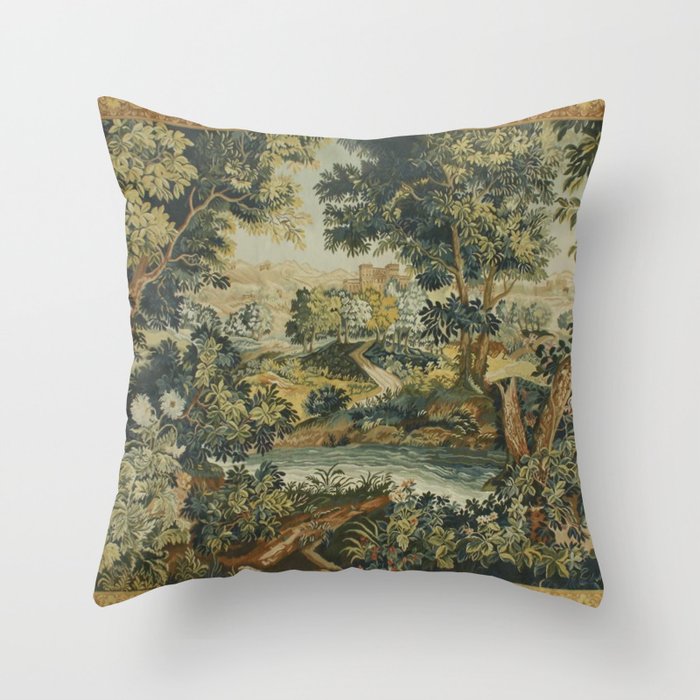 Antique 18th Century Verdure French Aubusson Tapestry Throw Pillow Gallery Image 1