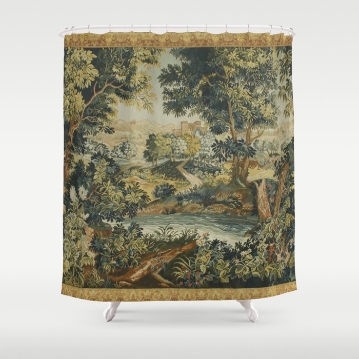 Antique 18th Century Verdure French Aubusson Tapestry Shower Curtain Gallery Image 1