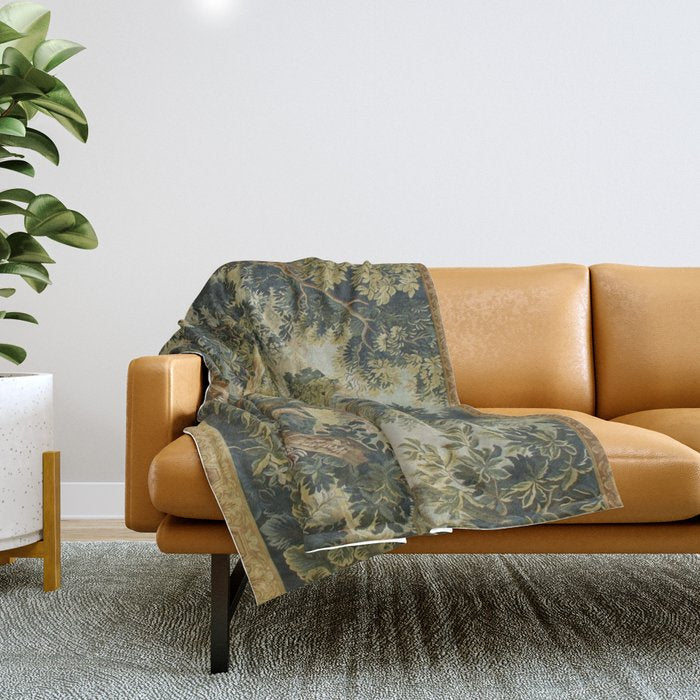 Antique 18th Century Verdure French Aubusson Tapestry Throw Blanket Gallery Image 1