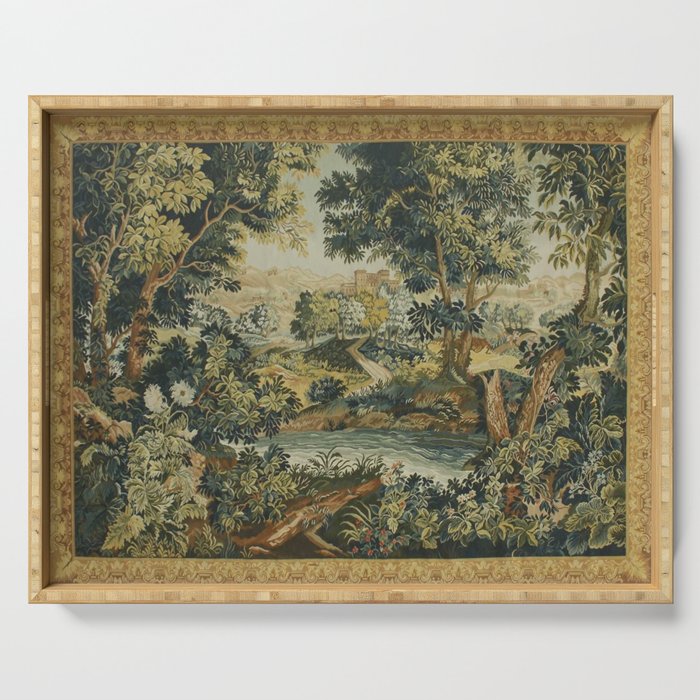 Antique 18th Century Verdure French Aubusson Tapestry Serving Tray Gallery Image 1