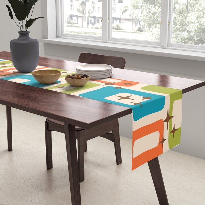 Retro Mid Century Modern Abstract Pattern 921 Googie Orange Chartreuse Turquoise Table Runner Gallery Image 2