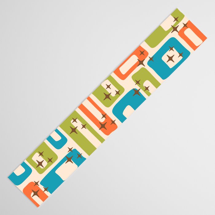 Retro Mid Century Modern Abstract Pattern 921 Googie Orange Chartreuse Turquoise Table Runner Gallery Image 3