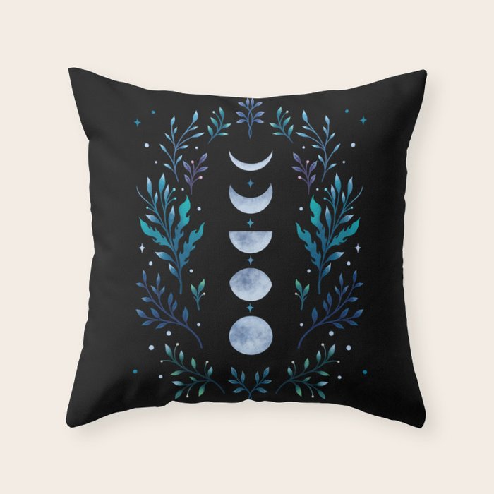 Moonlight Garden - Blue Throw Pillow Gallery Image 1