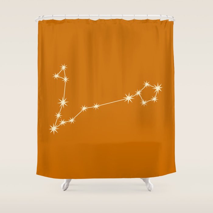Pisces Zodiac Star Constellation Line Art Orange Shower Curtain Gallery Image 1